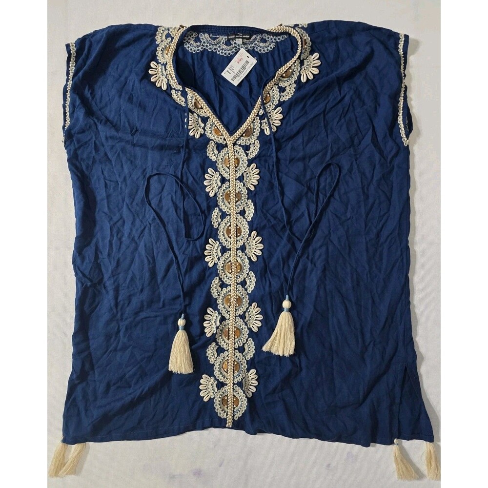 NWT South Moon Under Bohemian Embroidered Top Blouse Shirt /Swim Cover Size S